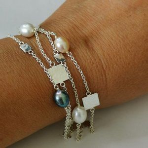 sterling silver multi strand bracelet with Freshwater pearls